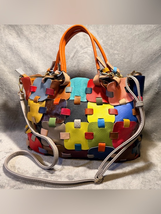 The Unbranded Brand Handbags - Multicolor Patchwork Genuine Leather Tote Bag